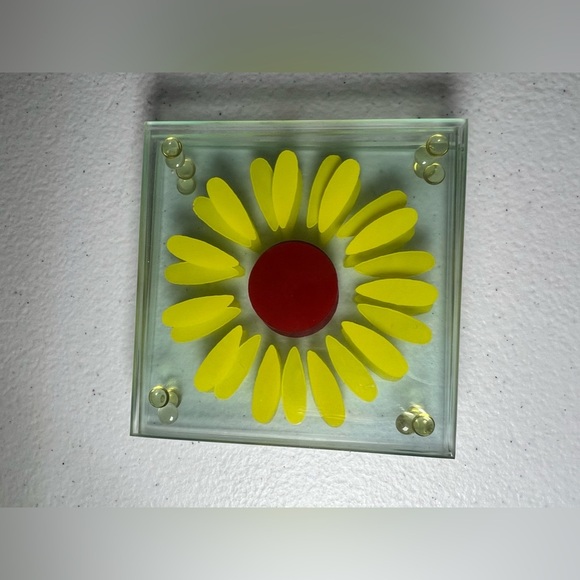 Set of 4 Yellow Flower Glass Coasters - Picture 3 of 9